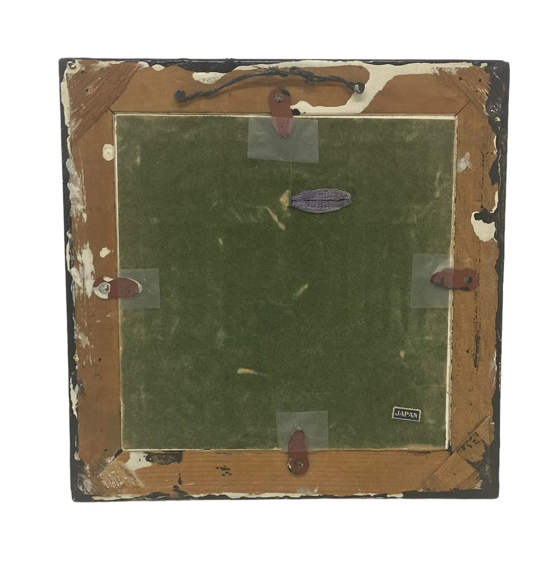 Mid 20th Century Vintage Black Framed Japanese Hand Painted Ceramic Tile - 9