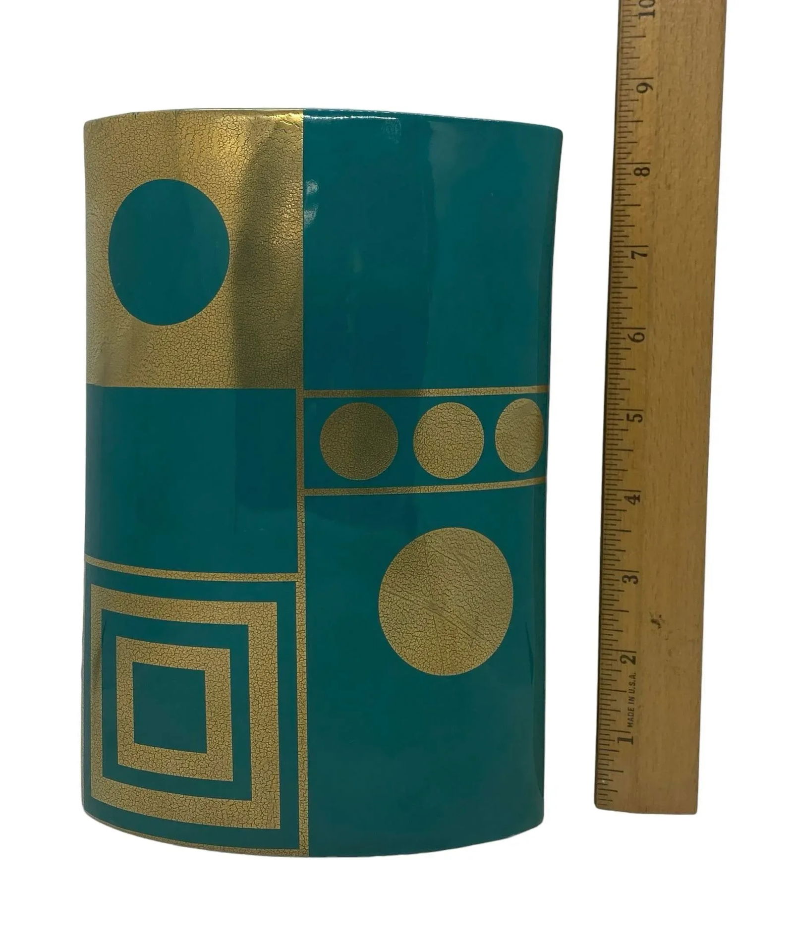 Jonathan Adler Teal Gold Santorini Althea Golden Eye Porcelain Vase - 10