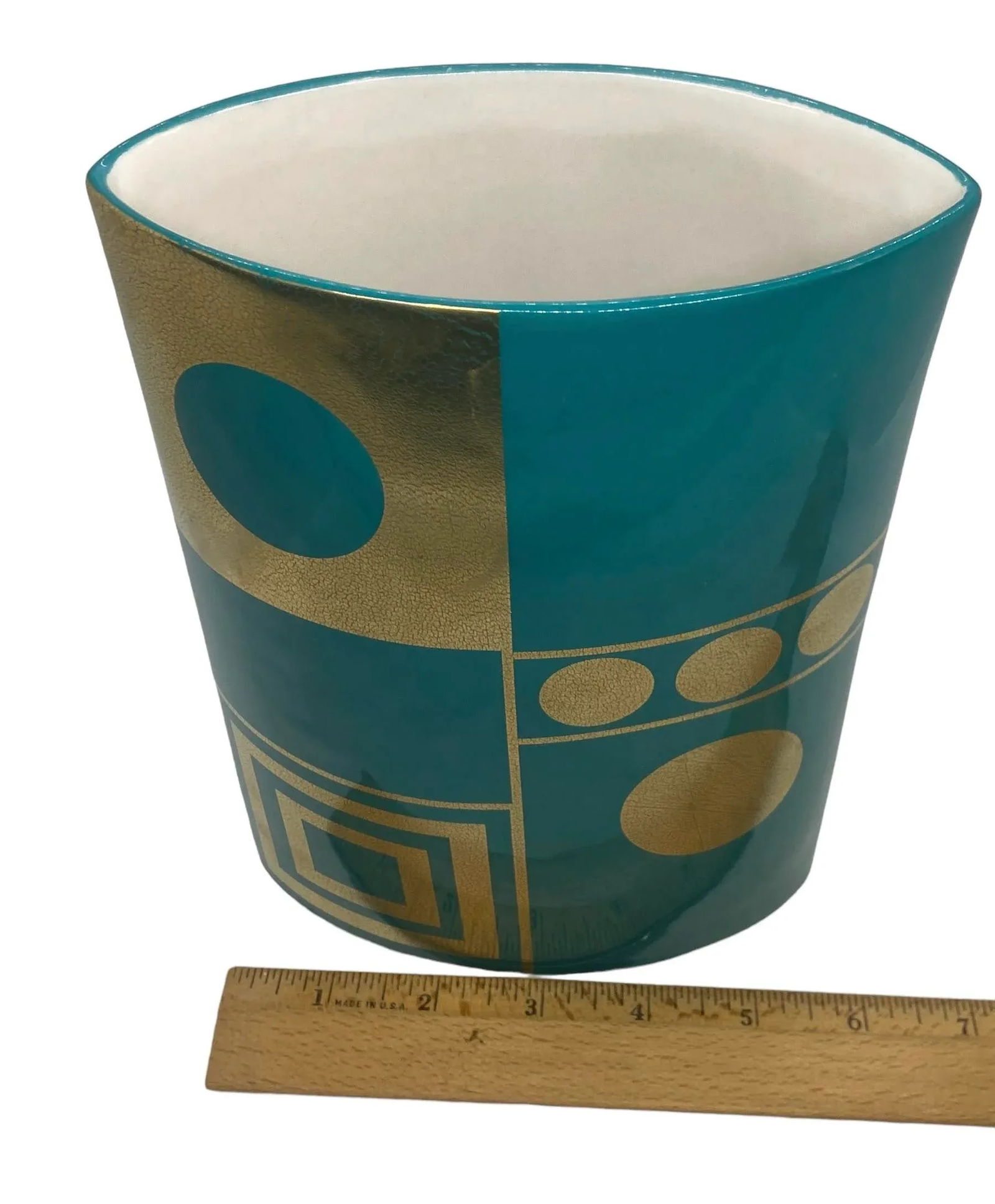 Jonathan Adler Teal Gold Santorini Althea Golden Eye Porcelain Vase - 11