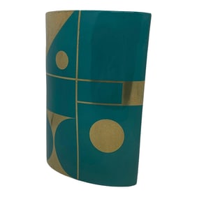 Jonathan Adler Teal Gold Santorini Althea Golden Eye Porcelain Vase