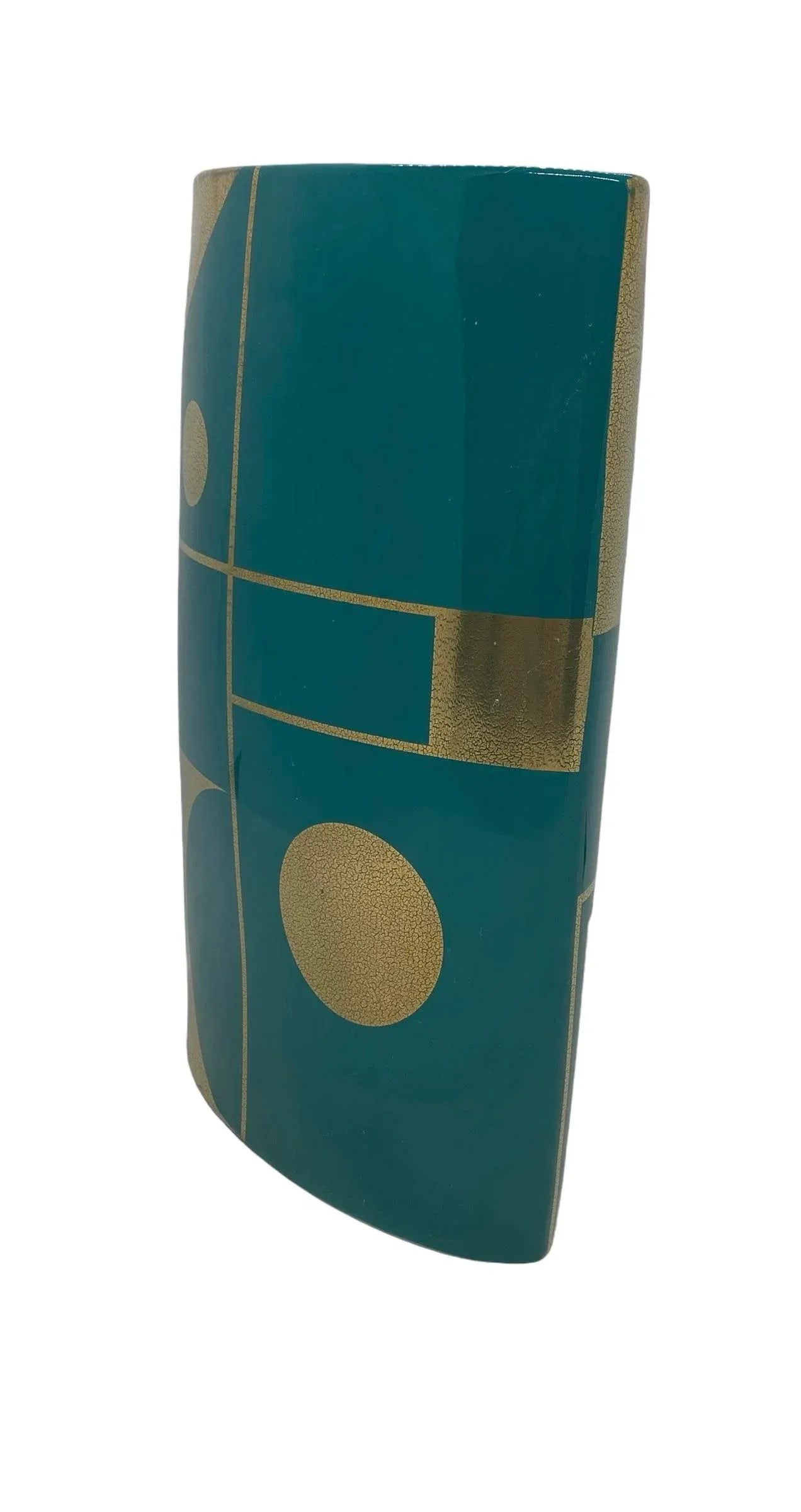 Jonathan Adler Teal Gold Santorini Althea Golden Eye Porcelain Vase - 2