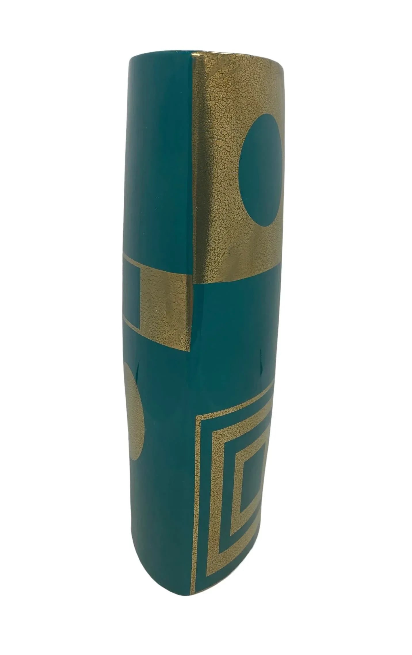 Jonathan Adler Teal Gold Santorini Althea Golden Eye Porcelain Vase - 3