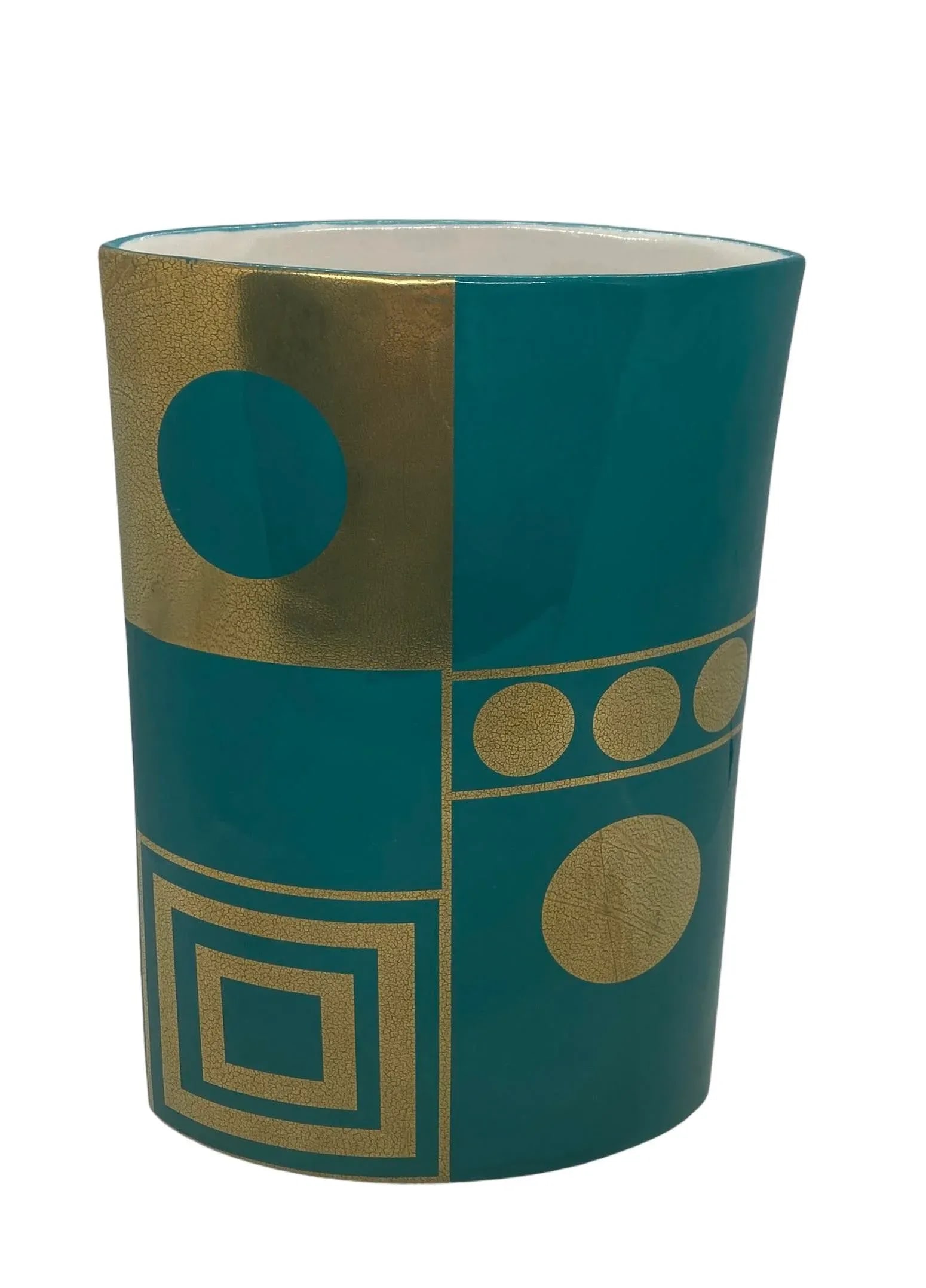 Jonathan Adler Teal Gold Santorini Althea Golden Eye Porcelain Vase - 4