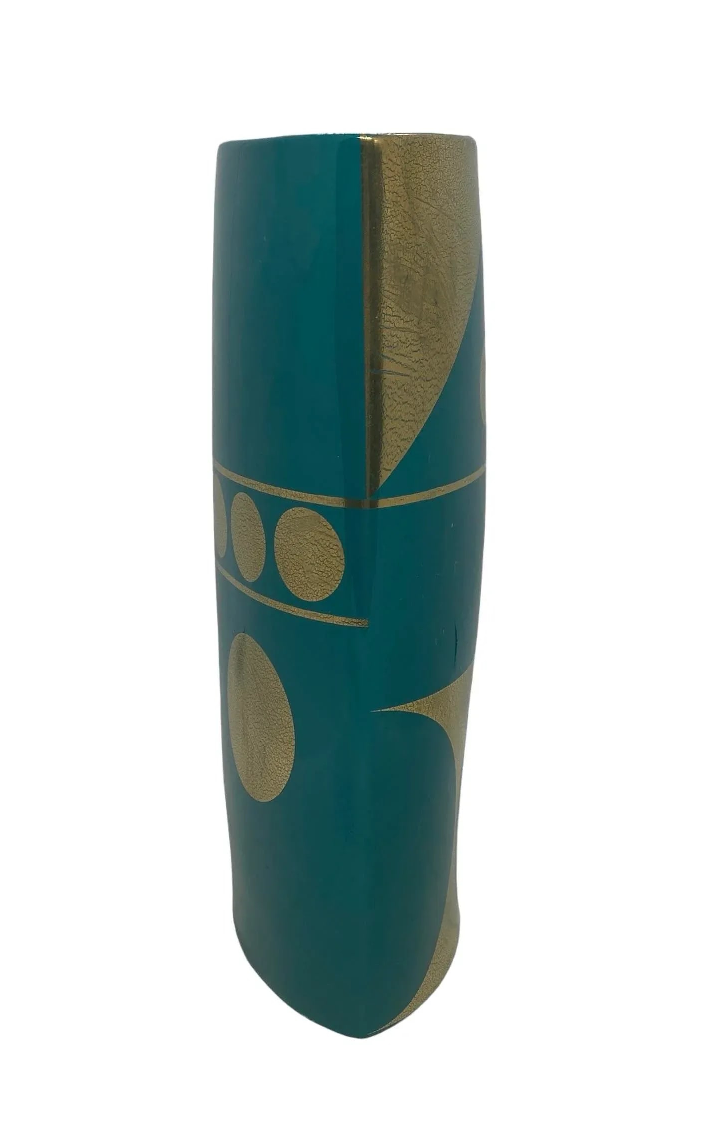 Jonathan Adler Teal Gold Santorini Althea Golden Eye Porcelain Vase - 6