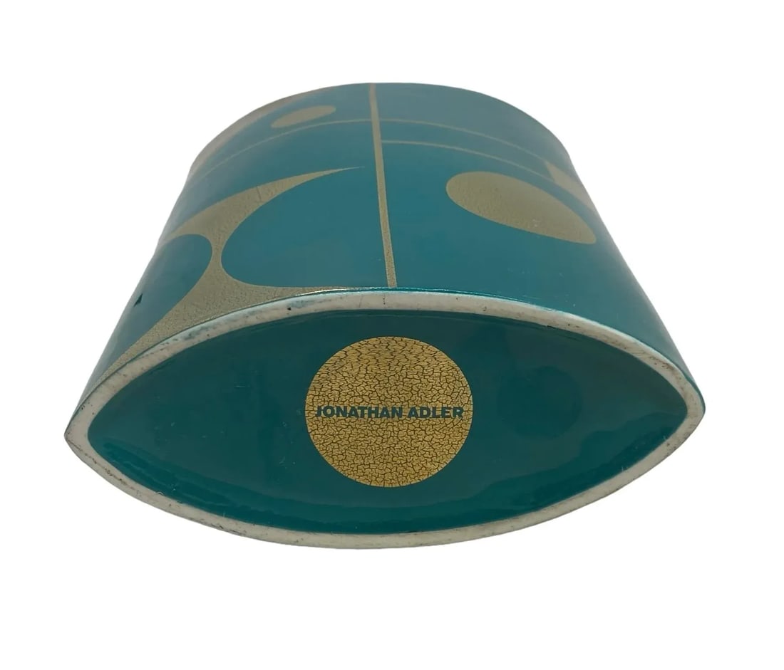 Jonathan Adler Teal Gold Santorini Althea Golden Eye Porcelain Vase - 7