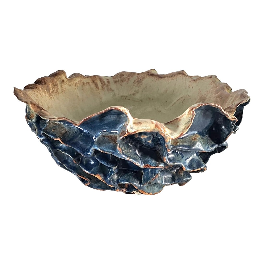Studio Art Pottery Sculptural Ruffled Bowl, Brutalist Handcrafted Ceramic 13.5" (1 of 12)