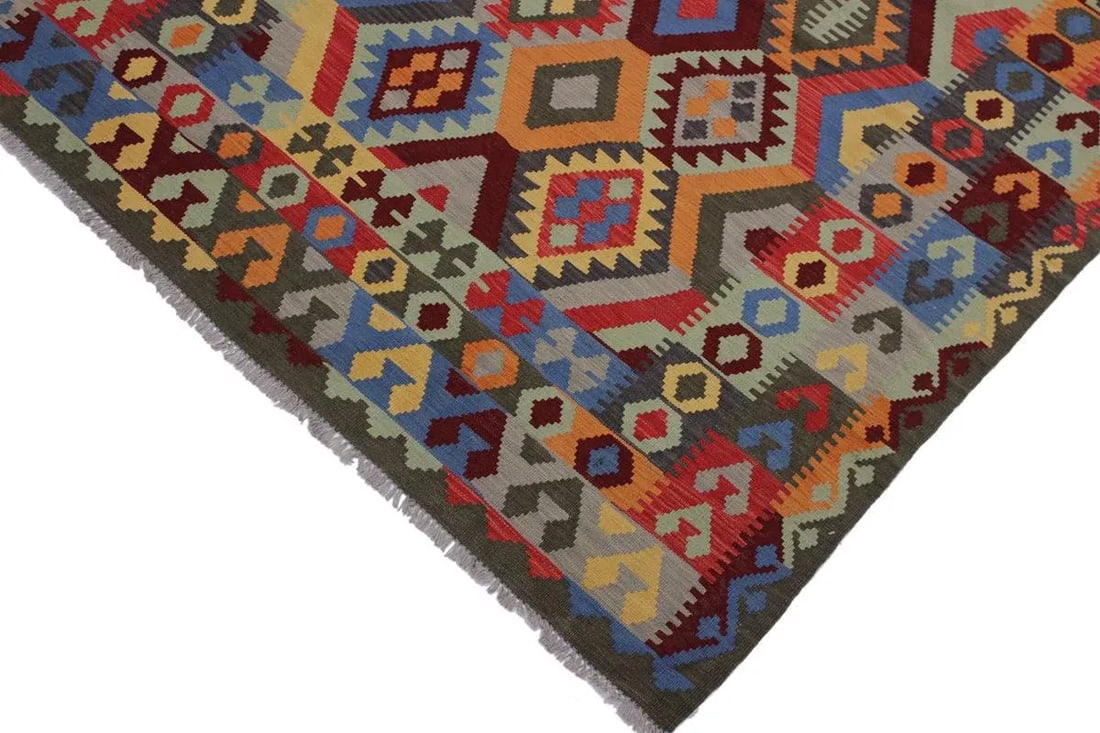 Shabby Chic Kilim Red Hand-Woven Wool Rug -5'9" X 7'9" - 3