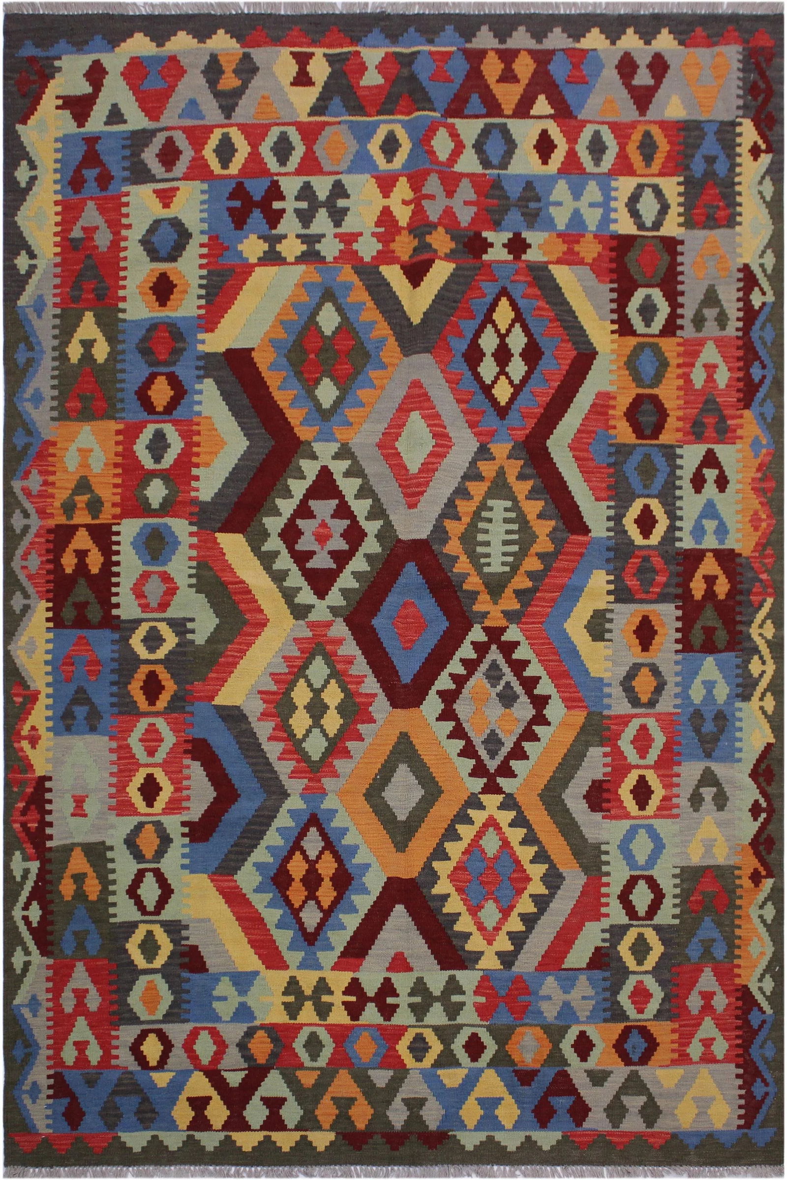 Shabby Chic Kilim Red Hand-Woven Wool Rug -5'9" X 7'9" - 8