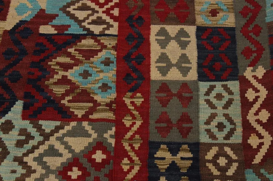 1990s Navajo Style Kilim Red Hand-Woven Wool Rug -5'2 X 6'7 - 7