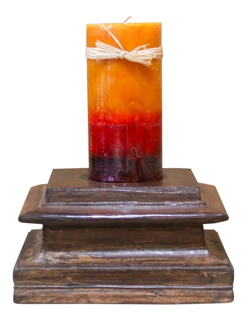 19th Century Architectural Candle Holder: This truly unique decorative candle holder, hand chiseled by skilled craftsmen to feature meticulously carved elements, was crafted from a wood plinth base of an architectural column found in