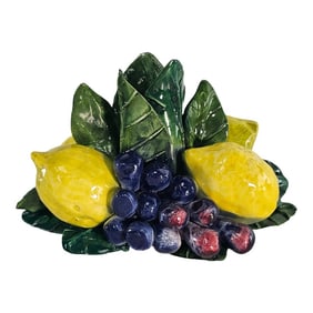 Italian Capodimonte Style Figural Lemons Grapes Candle Holder