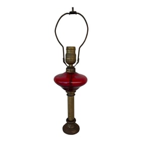 Vintage Boudoir Lamp With Red Glass and Marble Base