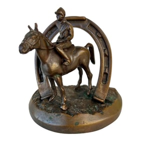 Vintage Bronze Horse & Jockey Bookend