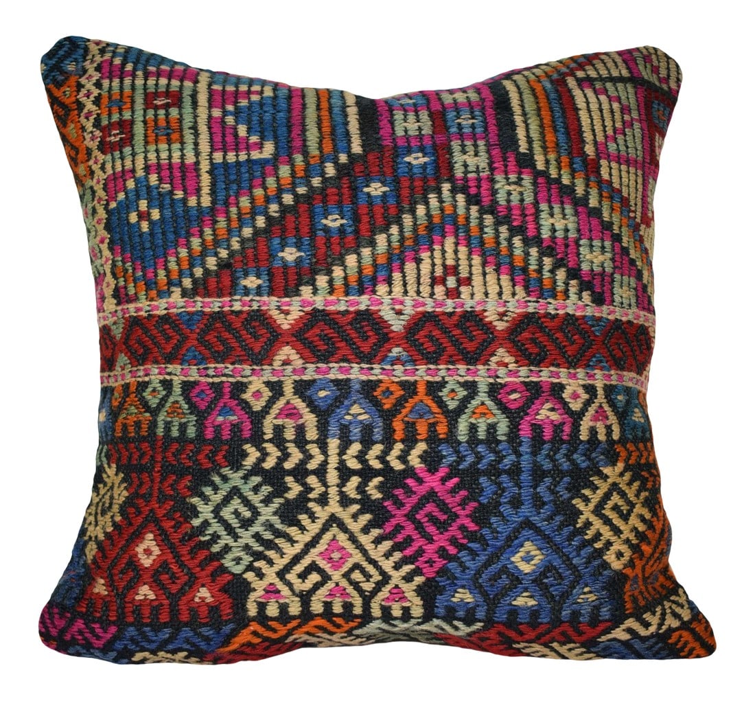 Shabby Chic Turkish Kilim Pillow Cover, Square Jajim Cushion Case 20'' X 20'' (50 X 50 Cm): This handwoven kilim pillow is made from Anatolia and Middleast Kilim fragments. Each of our kilim pillow cover is cut from an old kilim. 20'' x 20'' (50 x 50 Cm). Back part of the kilim cushions are