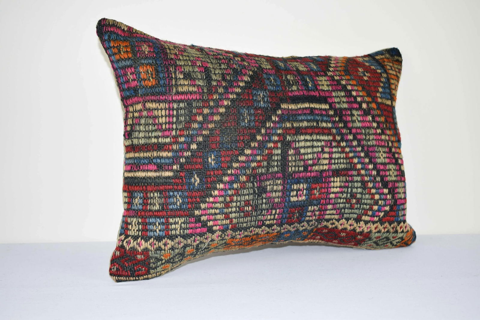 Vintage Hand Embroidered Turkish Pillow, Ethnic Farm 14'' X 20'' (35 X 50 Cm) - 2