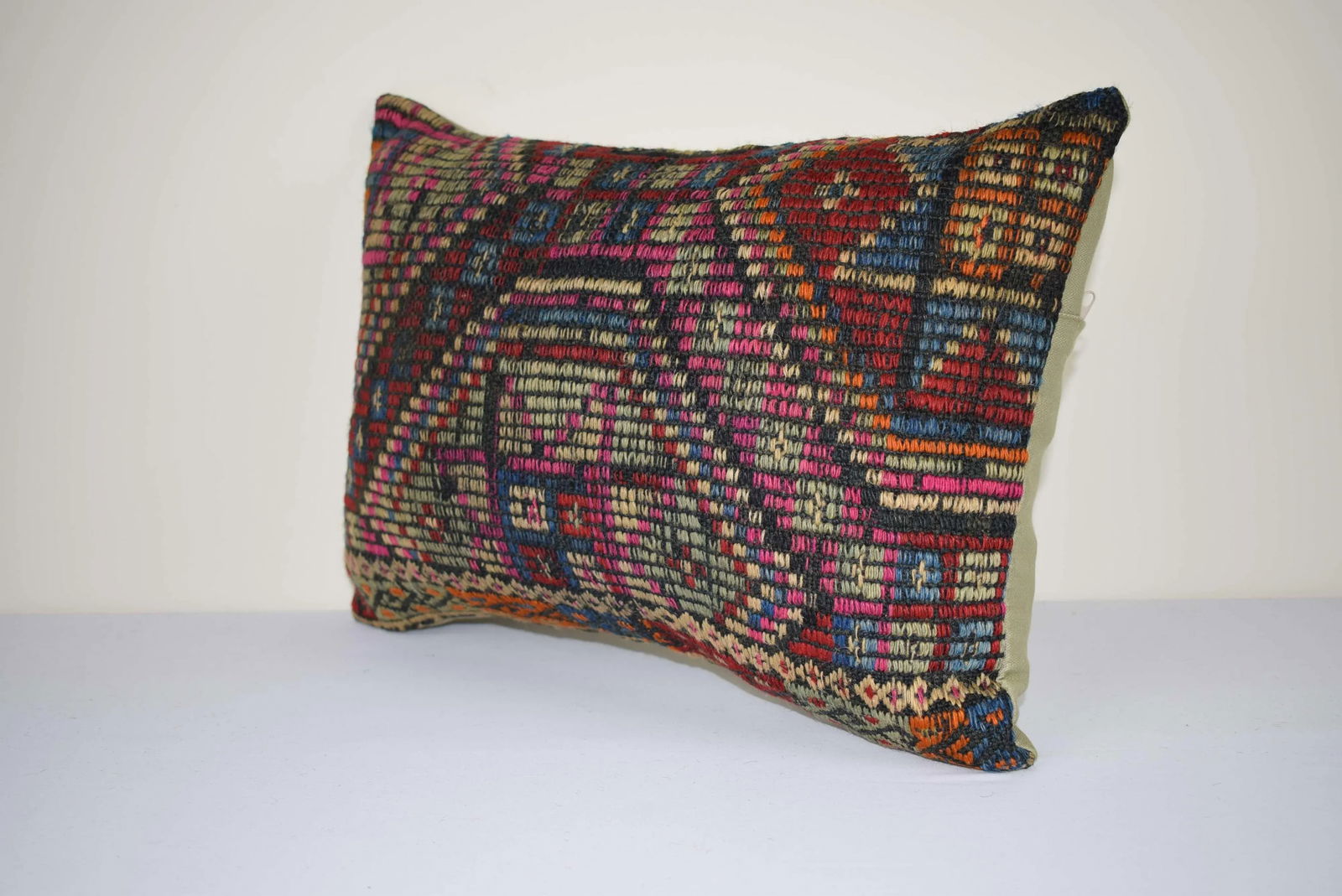 Vintage Hand Embroidered Turkish Pillow, Ethnic Farm 14'' X 20'' (35 X 50 Cm) - 3