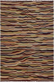 Abstract Kilim Beige/Red Hand-Woven Wool Rug- 4'11 X 6'9
