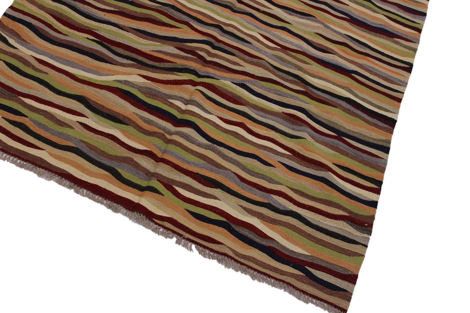 Abstract Kilim Beige/Red Hand-Woven Wool Rug- 4'11 X 6'9 - 3