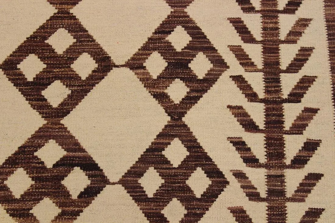Contemporary Ivory/Brown Hand-Woven Kilim Wool Rug - 5'11 X 8'4 - 6