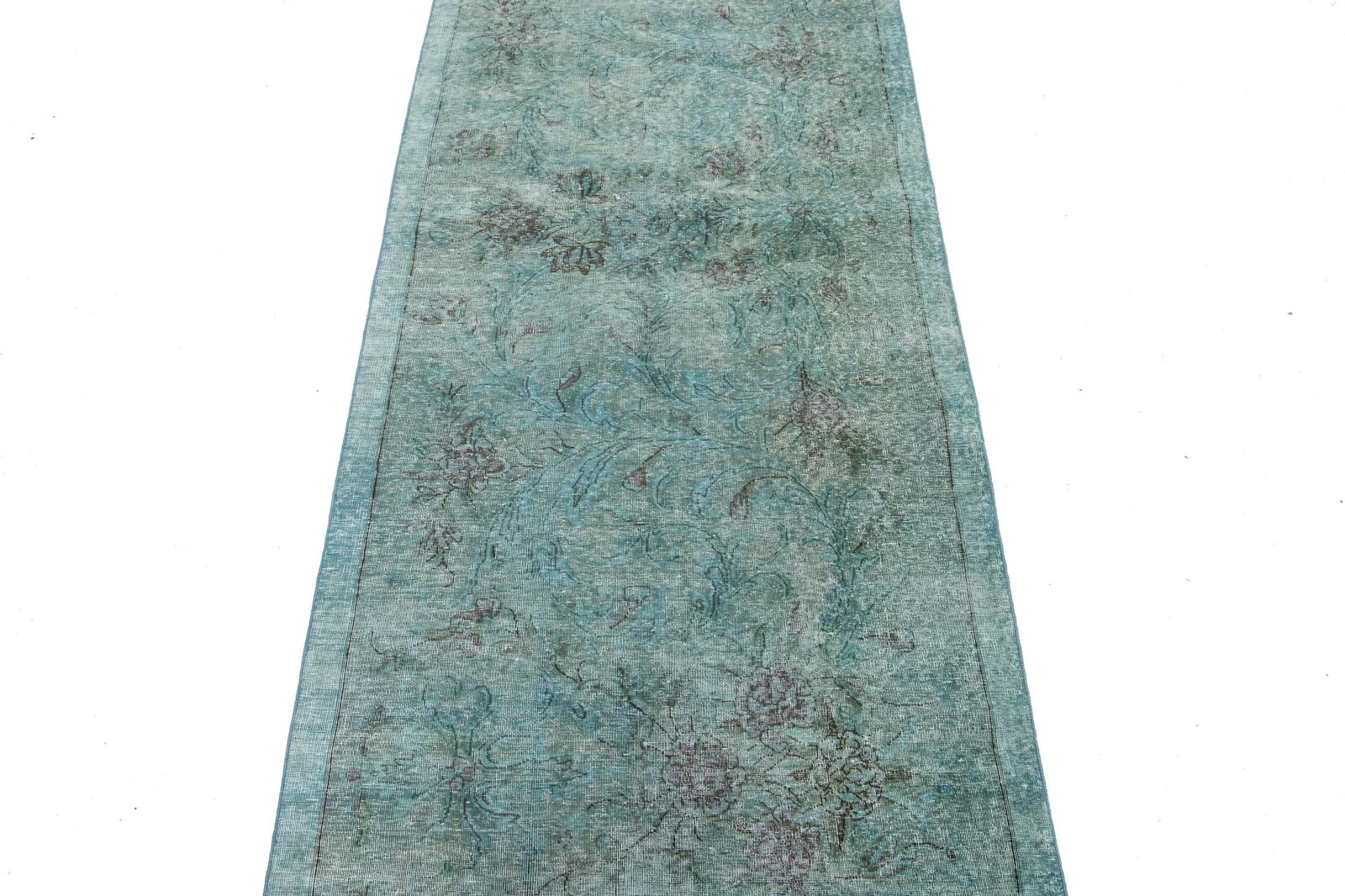 Vintage Handmade Green Persian Overdyed Wool Rug With Allover Design - 5