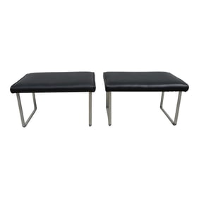 Black Vinyl Industrial Mid-Century Modern Low Stools