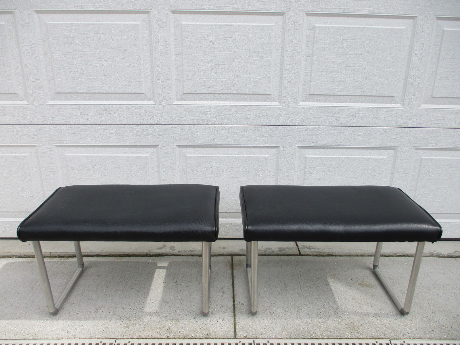Black Vinyl Industrial Mid-Century Modern Low Stools - 2