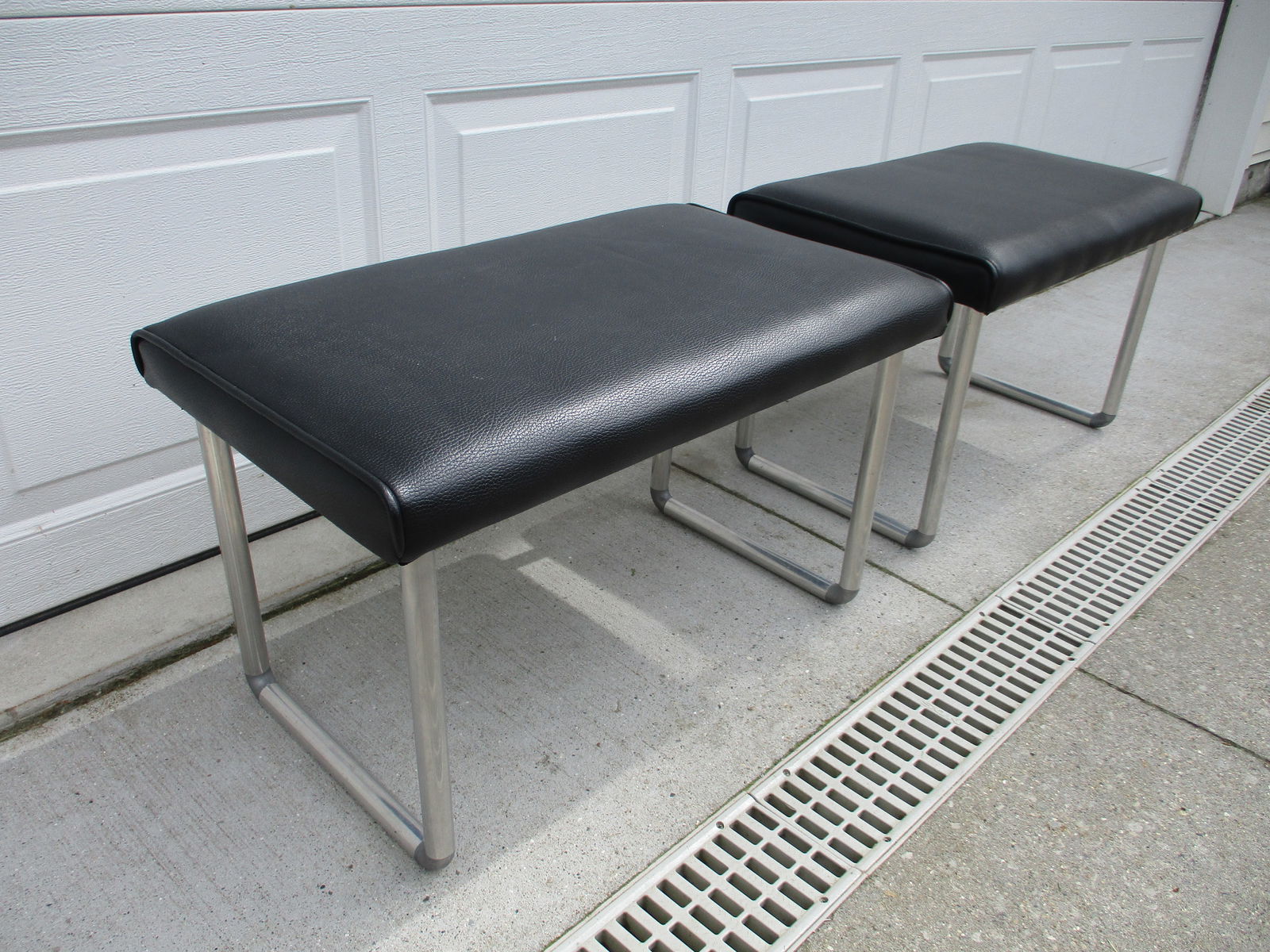 Black Vinyl Industrial Mid-Century Modern Low Stools - 5