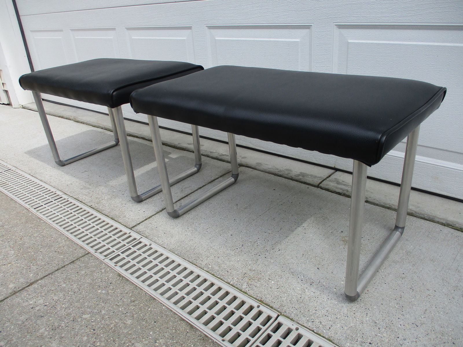 Black Vinyl Industrial Mid-Century Modern Low Stools - 6