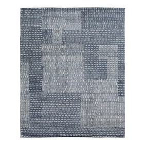 Abstract Designed Hand Knotted Modern Wool Rug in Blue