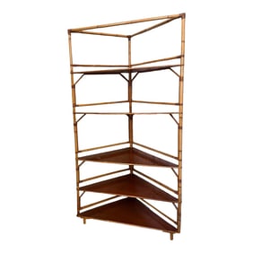 1960s Vintage Bamboo 5 Tier Corner Shelf Unit