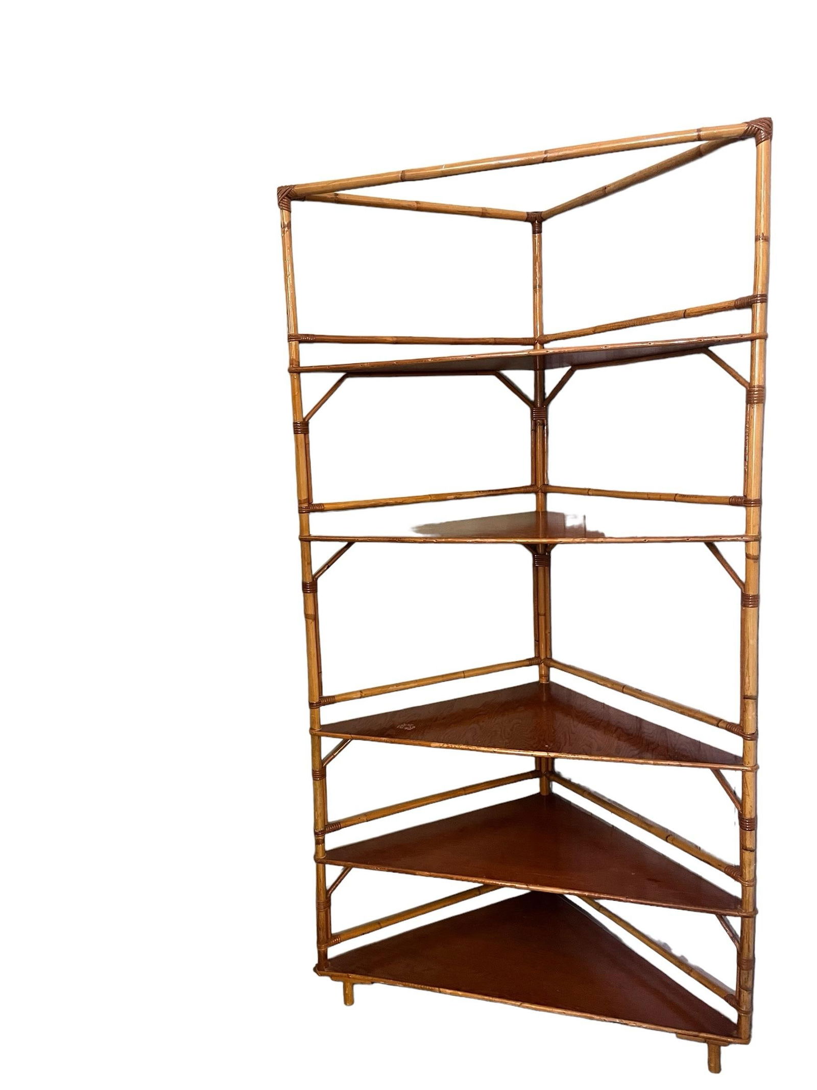 1960s Vintage Bamboo 5 Tier Corner Shelf Unit - 2