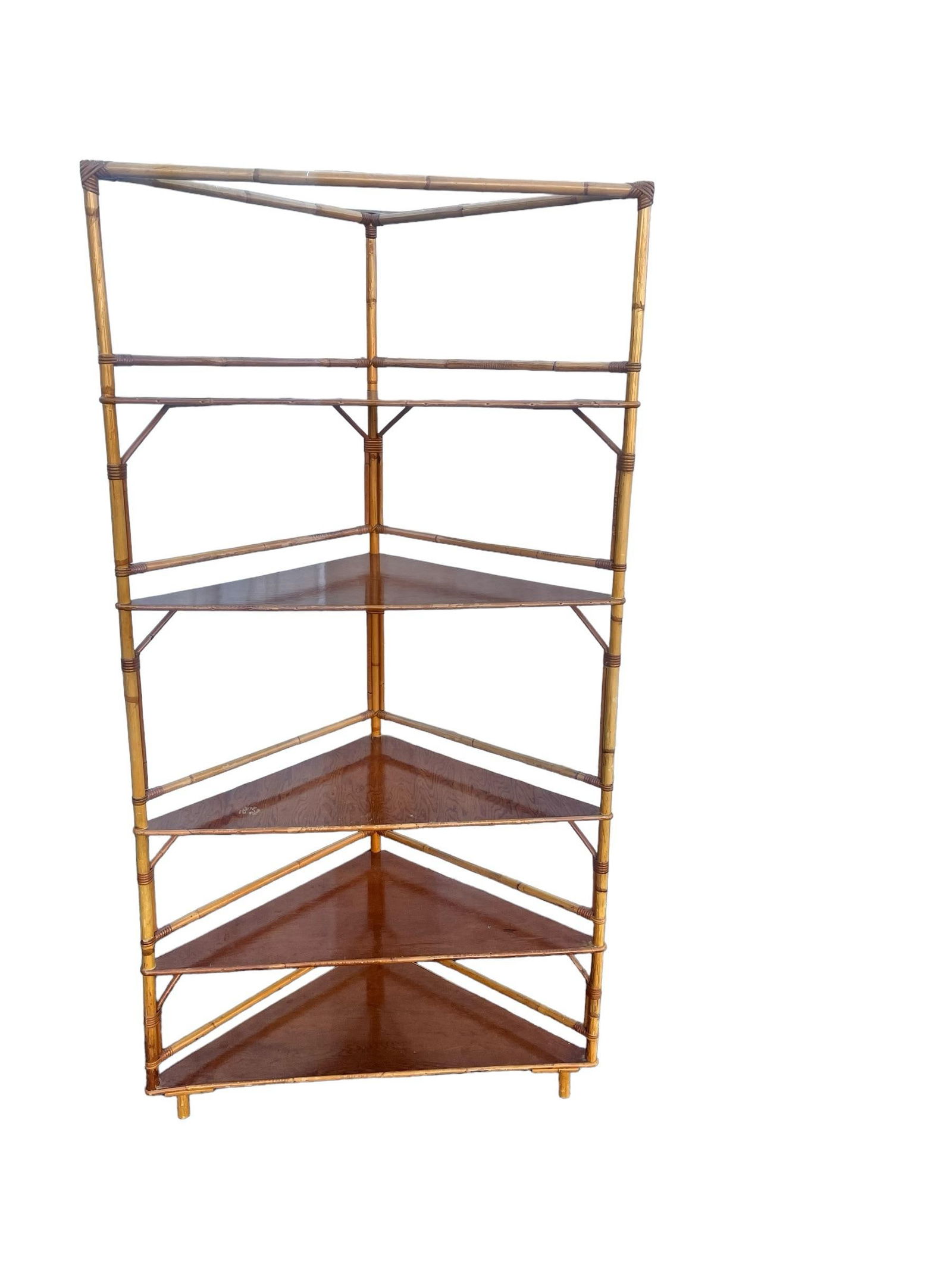 1960s Vintage Bamboo 5 Tier Corner Shelf Unit - 5