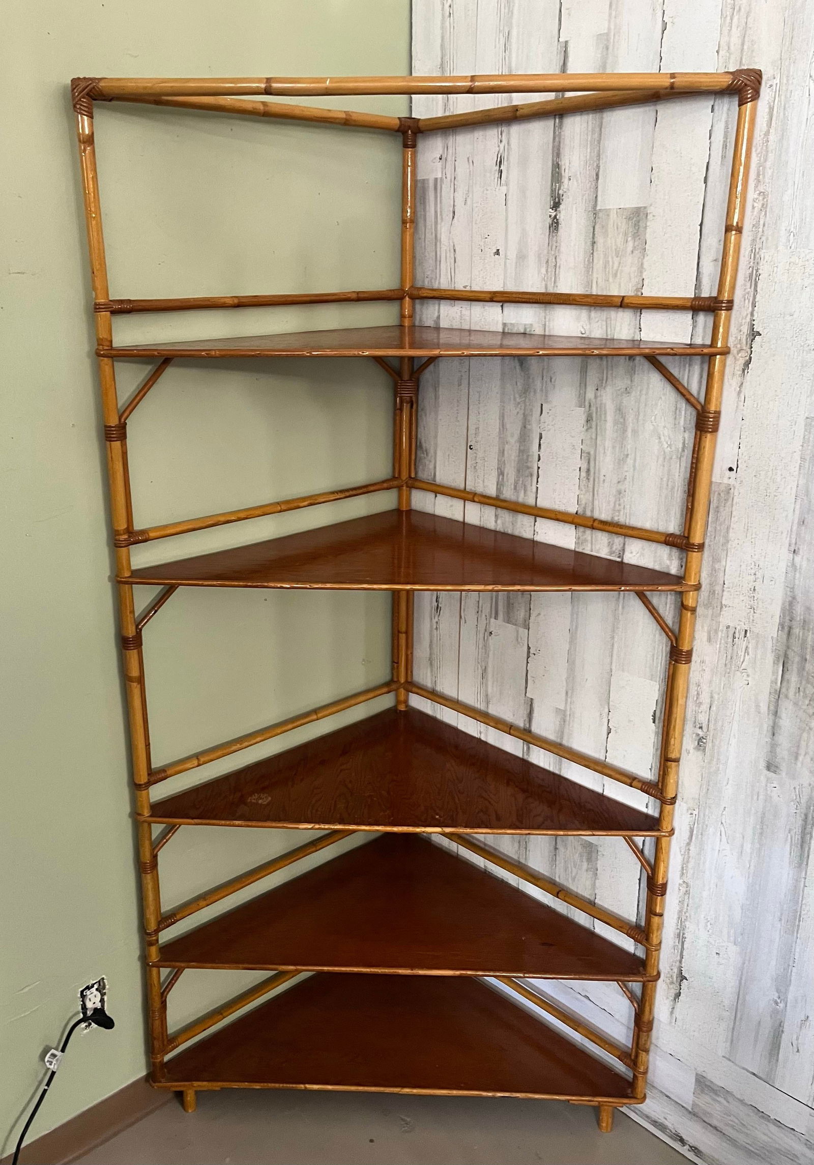 1960s Vintage Bamboo 5 Tier Corner Shelf Unit - 6