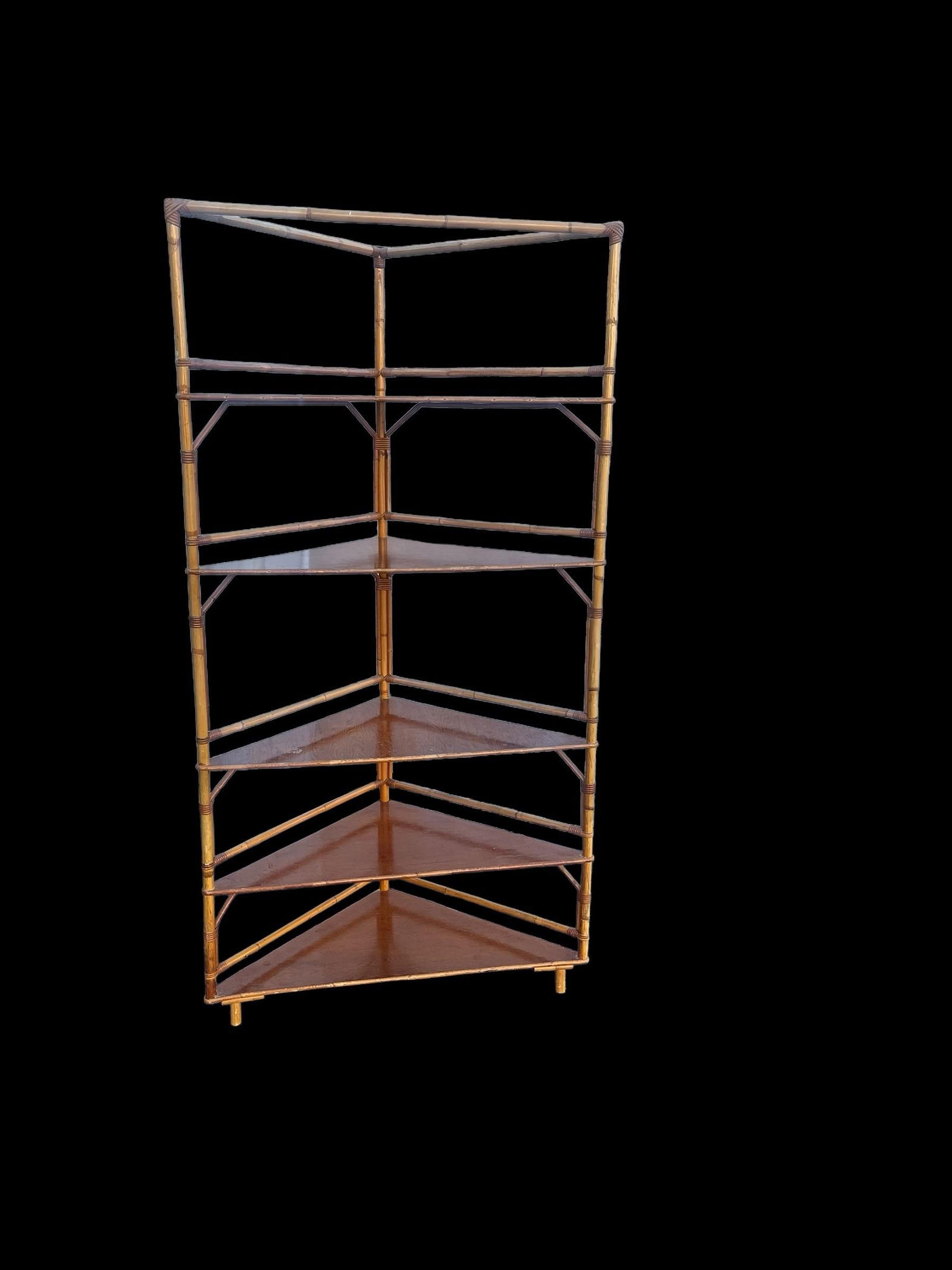 1960s Vintage Bamboo 5 Tier Corner Shelf Unit - 8