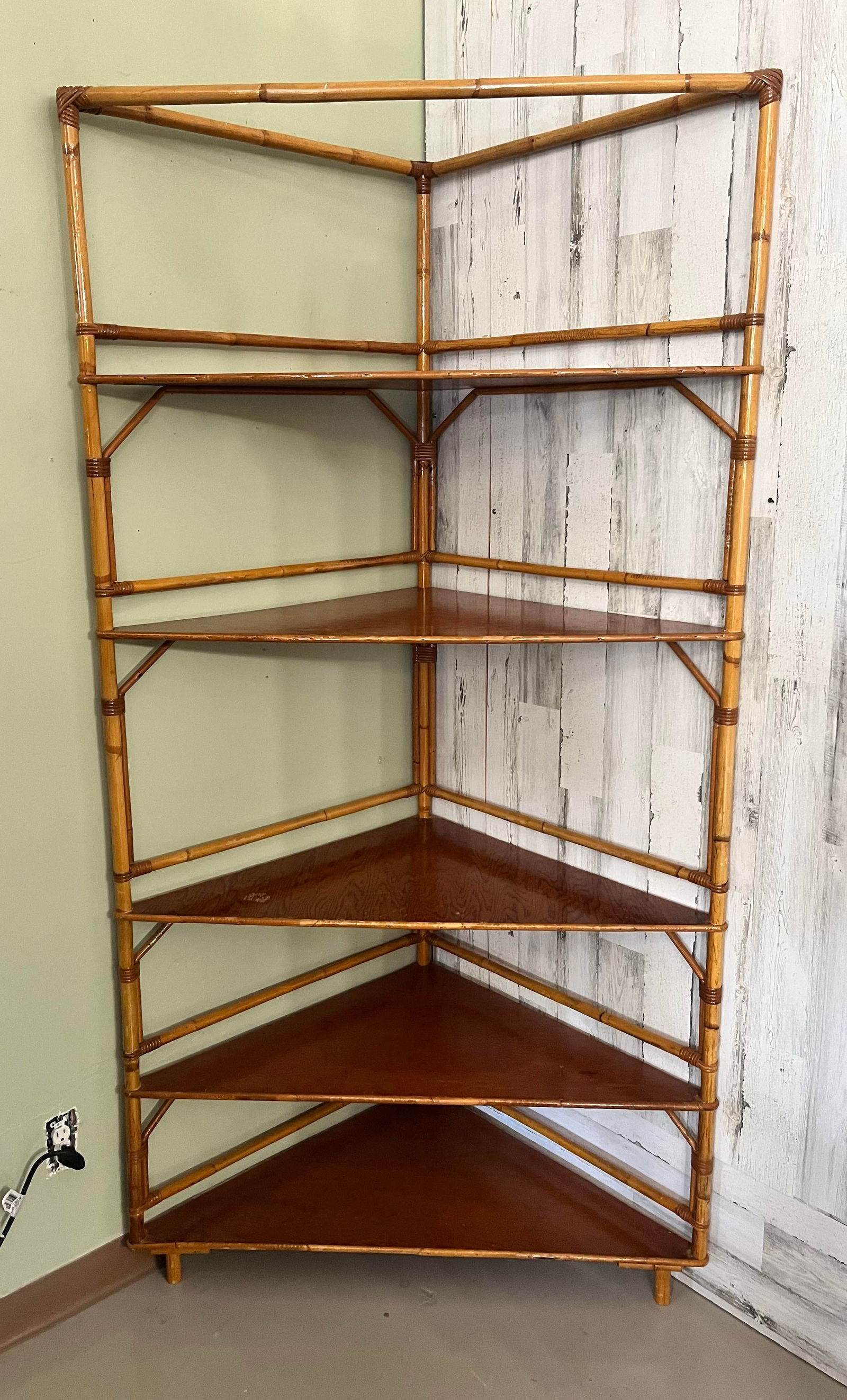 1960s Vintage Bamboo 5 Tier Corner Shelf Unit - 9