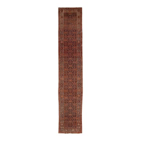 Blue and Orange Antique Malayer Wool Runner With Allover Floral Design