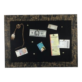 Artisan Ink Stained Wood and Burlap Bulletin Board With Pushpins