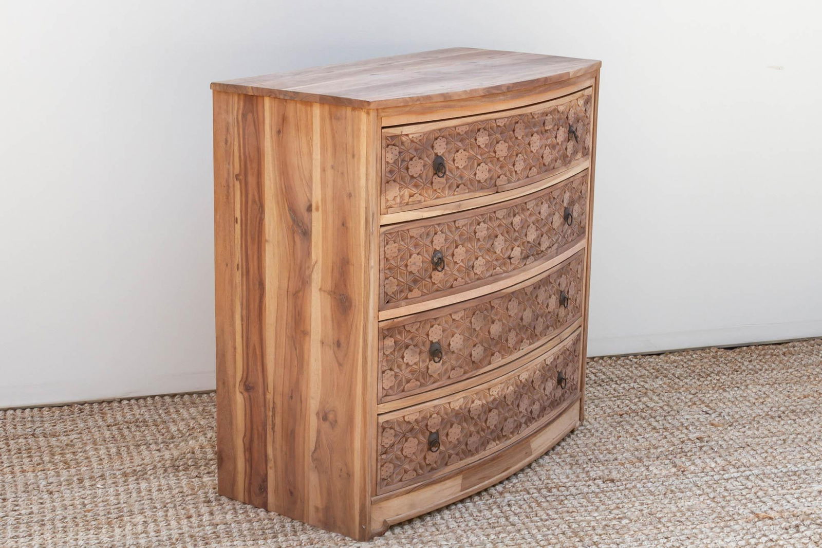 Handsome Reclaimed Teak Carved Bow Dresser - 10