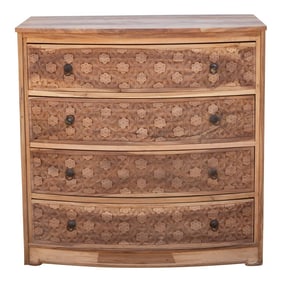 Handsome Reclaimed Teak Carved Bow Dresser