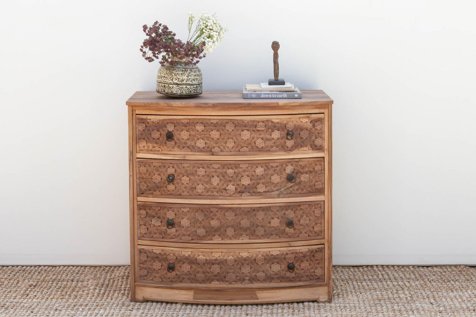 Handsome Reclaimed Teak Carved Bow Dresser - 2