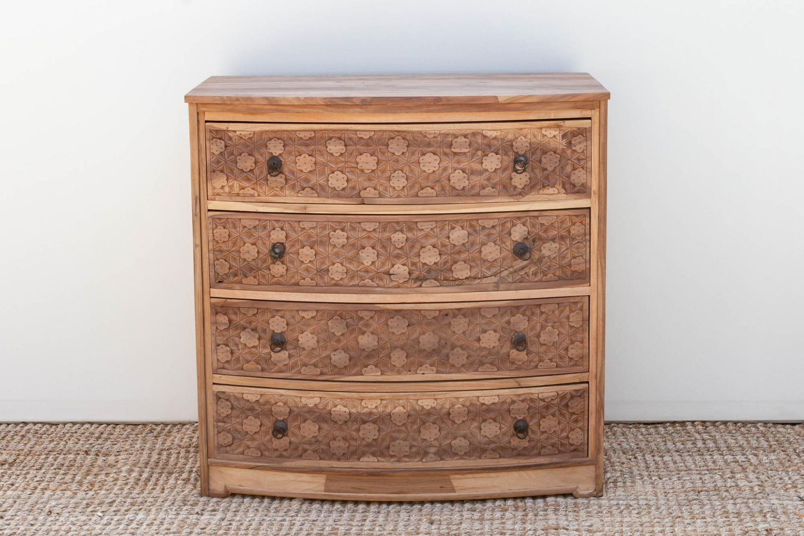 Handsome Reclaimed Teak Carved Bow Dresser - 3