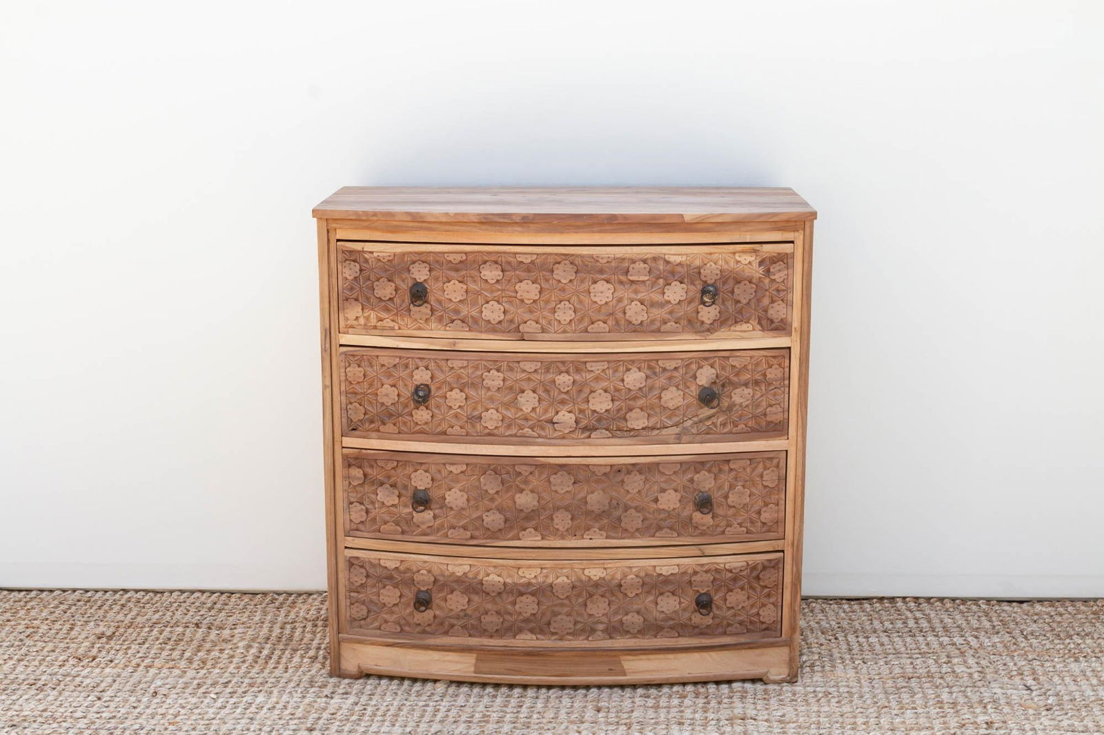 Handsome Reclaimed Teak Carved Bow Dresser - 5