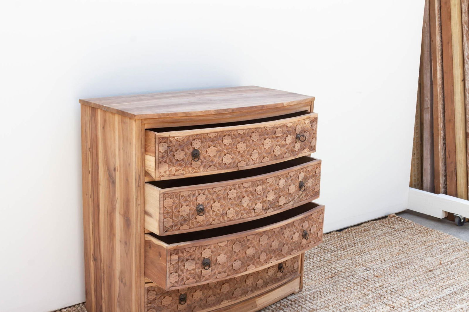 Handsome Reclaimed Teak Carved Bow Dresser - 7