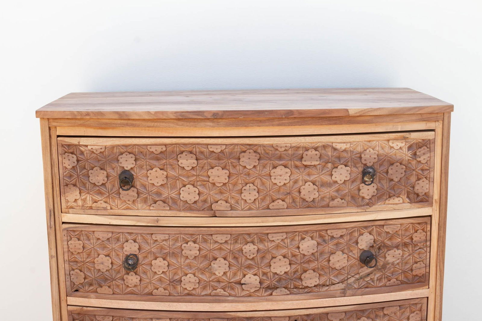 Handsome Reclaimed Teak Carved Bow Dresser - 8