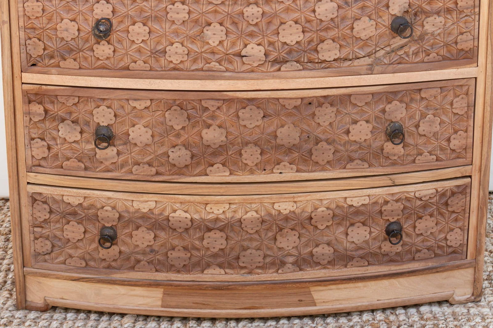 Handsome Reclaimed Teak Carved Bow Dresser - 9