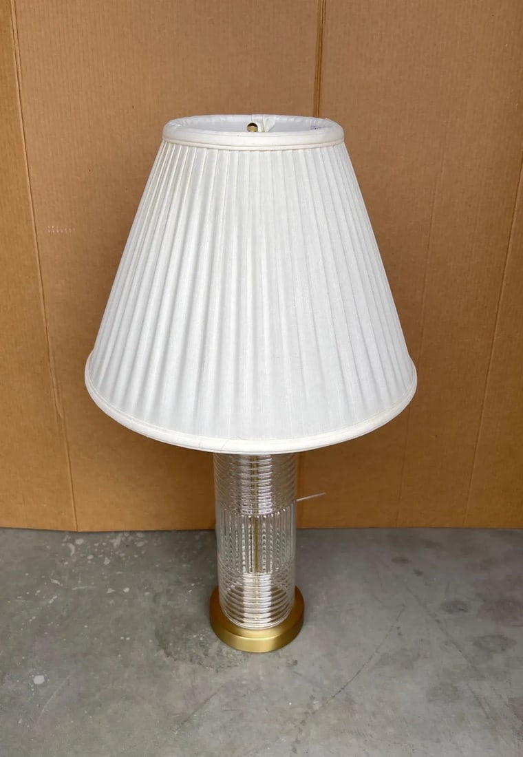 Stiffel Ribbed Glass Cylinder Table Lamp - 3