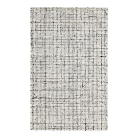Ivory and Gray Contemporary Felted Handmade Wool Rug by Apadana