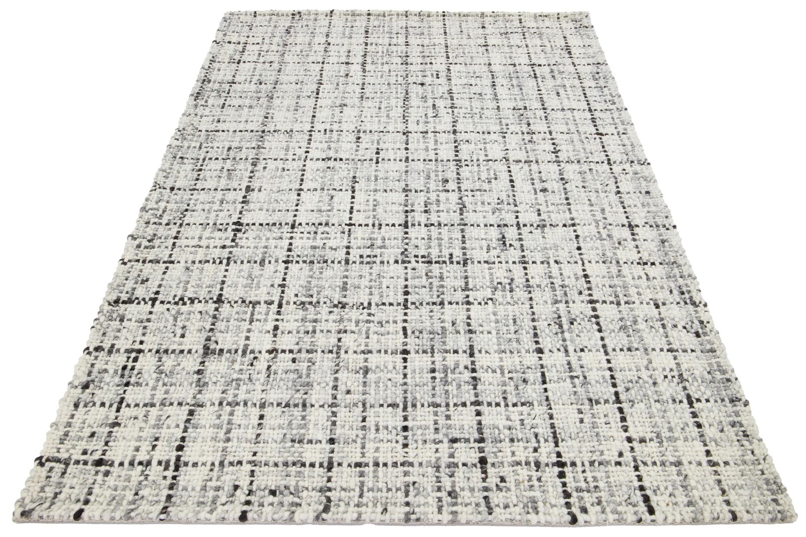 Ivory and Gray Contemporary Felted Handmade Wool Rug by Apadana - 2