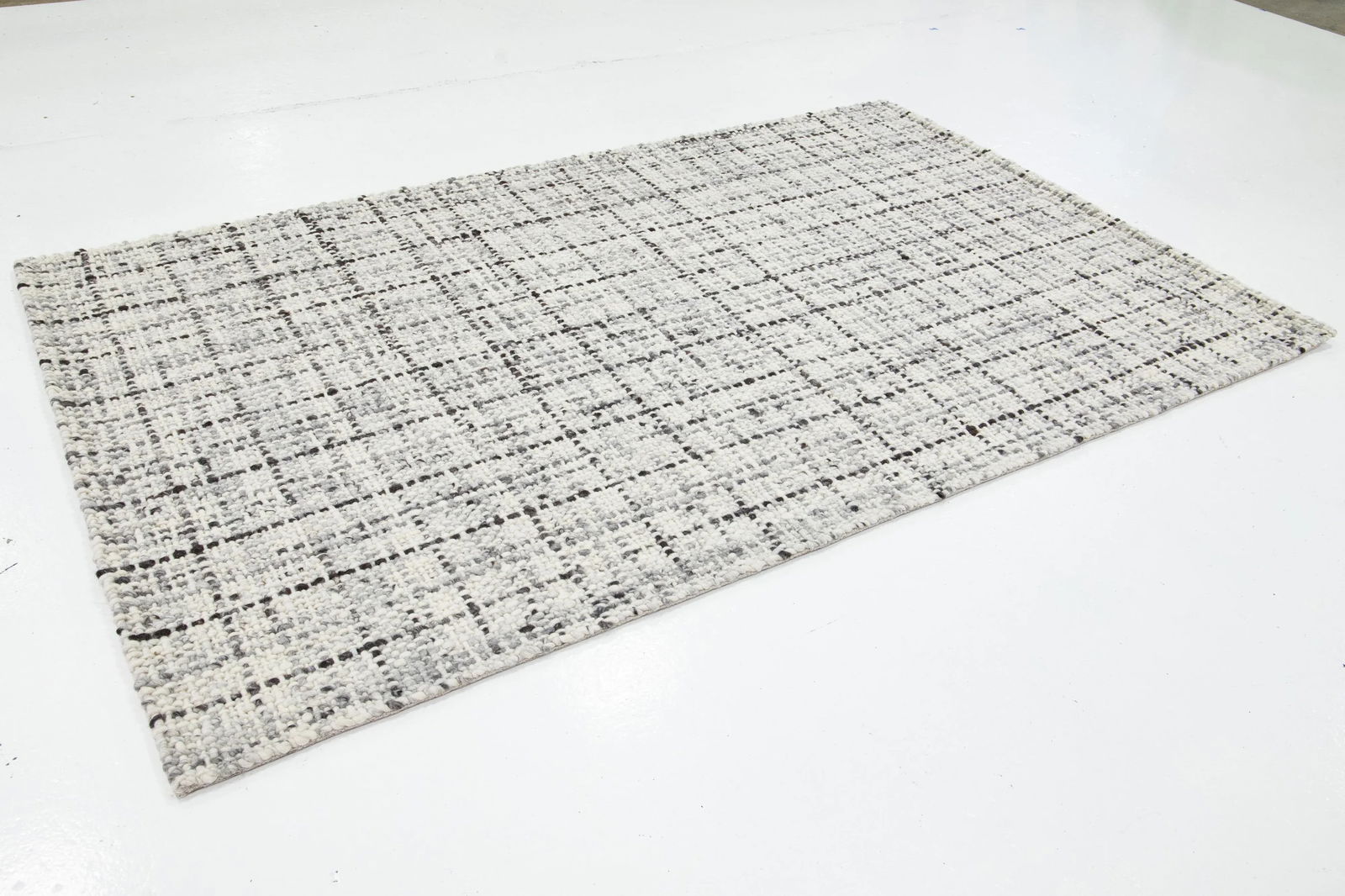 Ivory and Gray Contemporary Felted Handmade Wool Rug by Apadana - 4