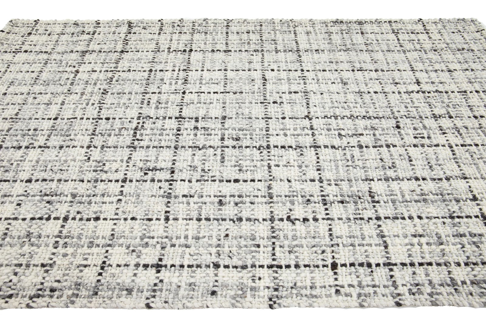Ivory and Gray Contemporary Felted Handmade Wool Rug by Apadana - 5